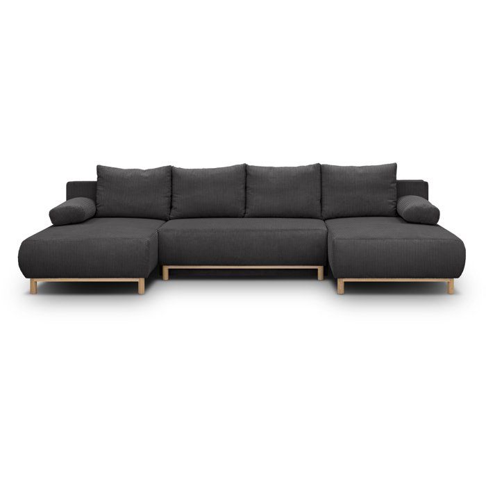 Canapé convertible avec coffre - 6 places - Velours côtelé - Gris anthracite - Style Scandinave - L 313 x H 84 x P 145 cm - MIKA