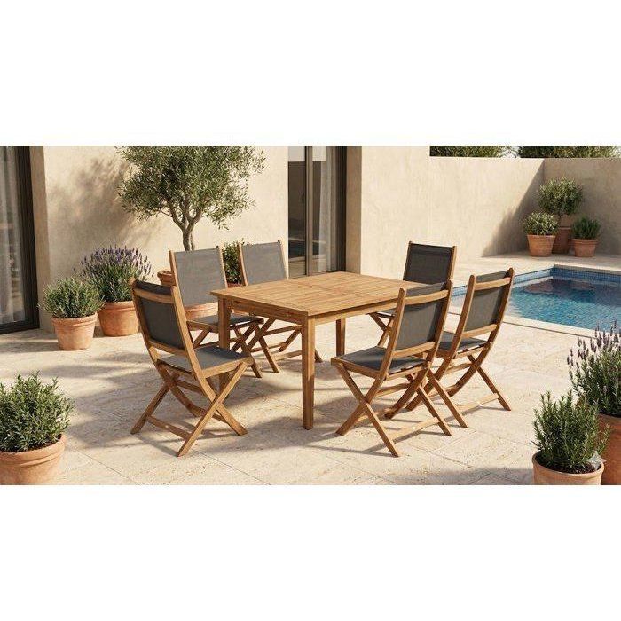 Ensemble repas de jardin TOSCANA - Table extensible + 6 chaises pliables - Bois d’acacia FSC - 6 places - Bocarnea