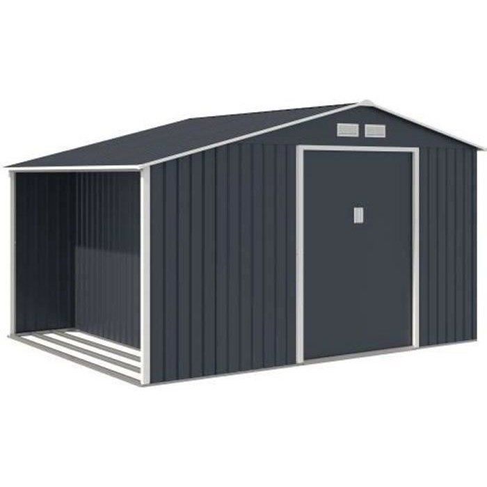 Abri de jardin en m&eacute;tal 8,72 m&sup2; - Kit d'ancrage inclus - Gris anthracite