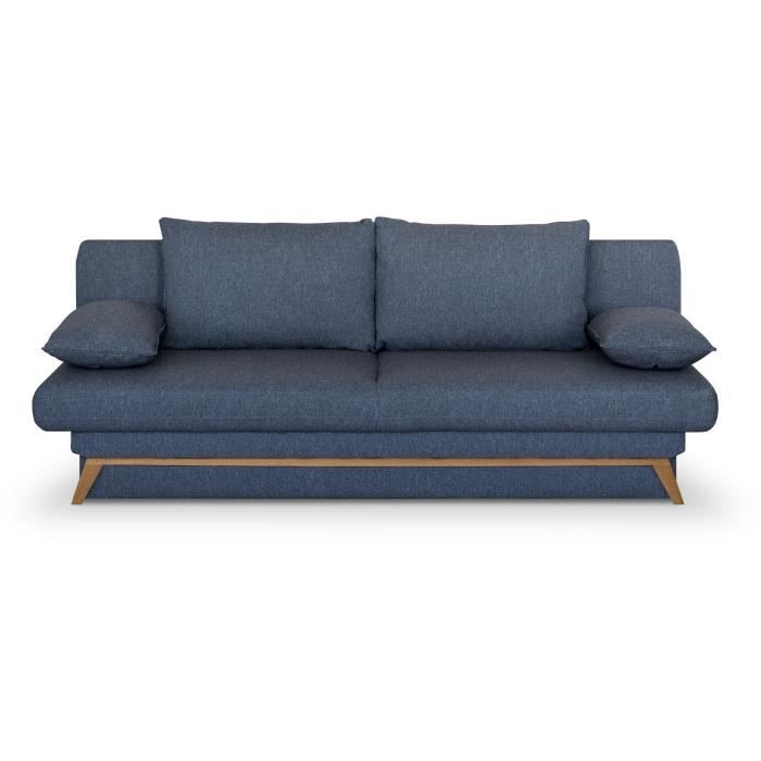 Canapé convertible - 3 places - NAOTO - Tissu bleu foncé - Coffre de rangement - 202 x 98 x 98 cm
