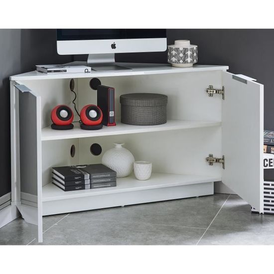 Swan Meuble Tv D Angle Contemporain Laque Blanc Brillant L 102 Cm Achat Vente Meuble Tv Swan Meuble Tv D Angle Cdiscount