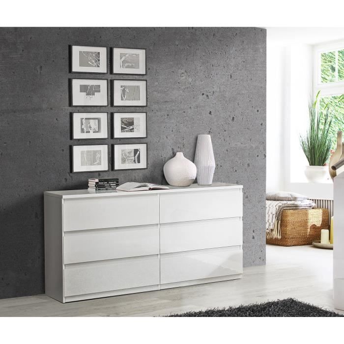 Commode CHELSEA 6 Tiroirs - Couleur blanc mat - L 154 x P 42,2 x H 79,9 ...