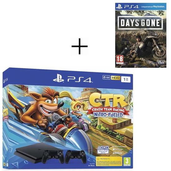 Pack PS4 1 To Noire + Crash Team Racing + 2ème manette DualShock 4 Noire V2 + Days Gone Jeu PS4