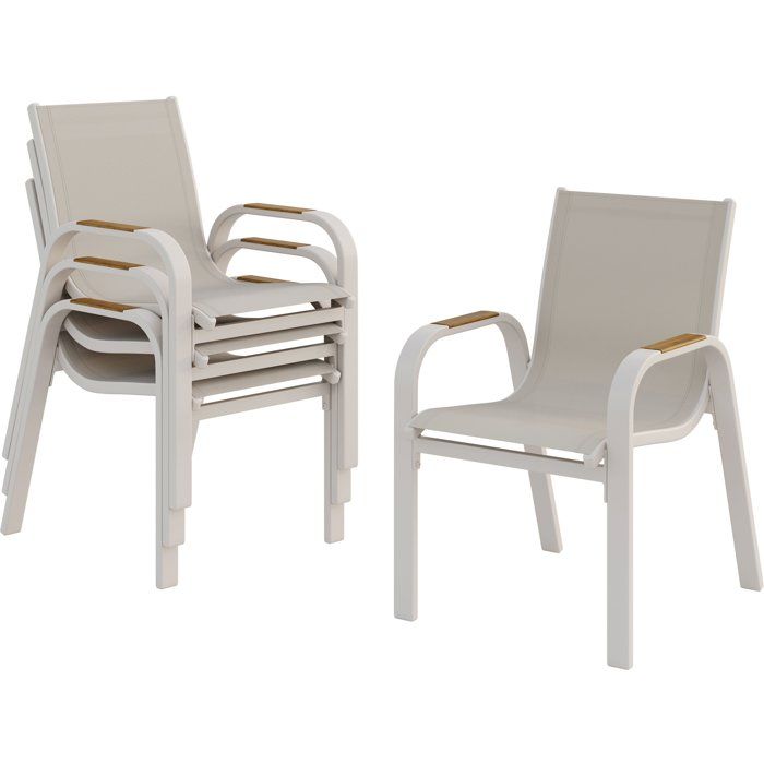 Lot de 4 fauteuils repas de jardin VIANEA – Structure aluminium et textilène – et naturel 52 x 64 x 86 cm