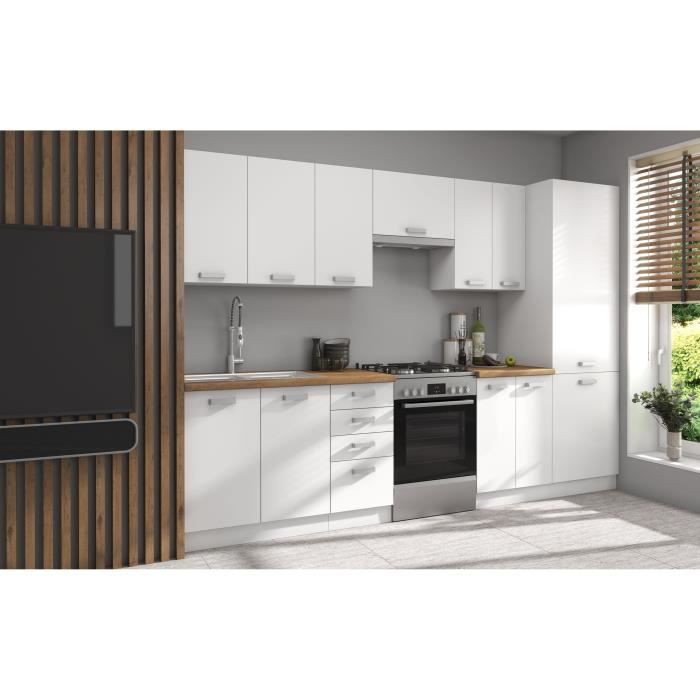 ATLAS Cuisine complète 8 éléments - Décor blanc - L300 x H52 x H82 cm - Plan de travail non inclus