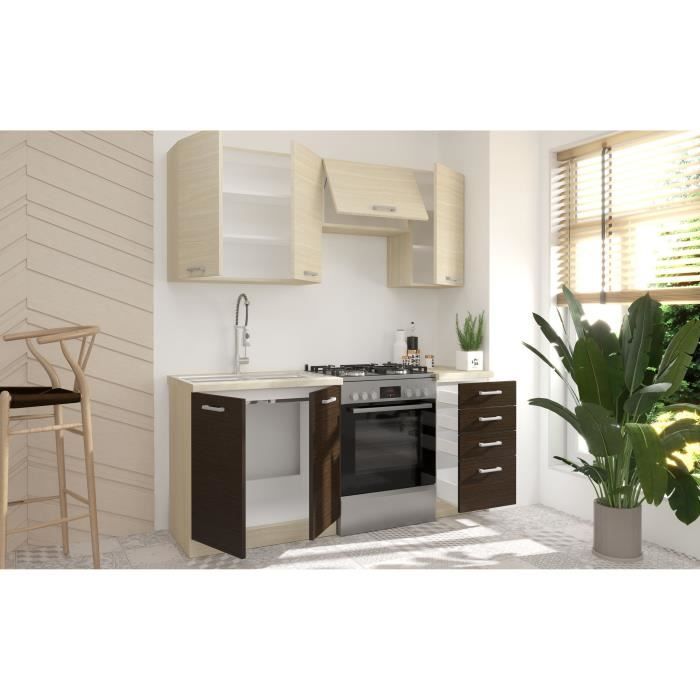 CHAMONIX Cuisine complete 180cm 5 éléments - Décor chêne clair - L180 x P52 x H82 cm - Plan de trava