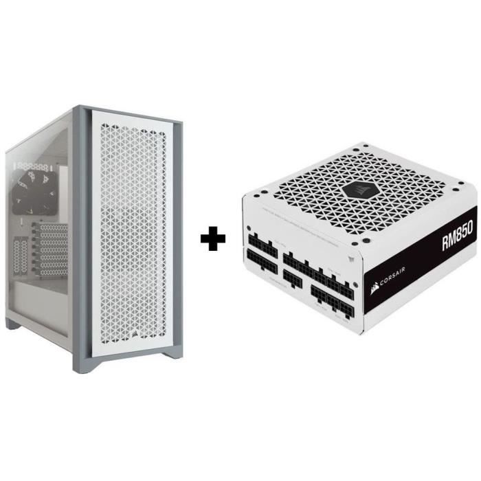 Corsair Boîtier PC 4000D Airflow Blanc + Alimentation PC RM850 blanc 850W