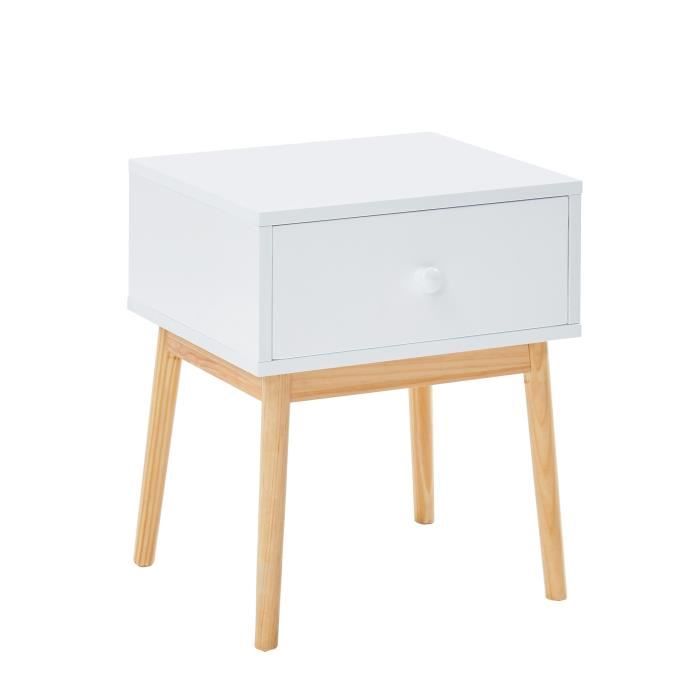 Jeanne Table De Chevet Scandinave Blanc Laque Mat Pieds En Bois
