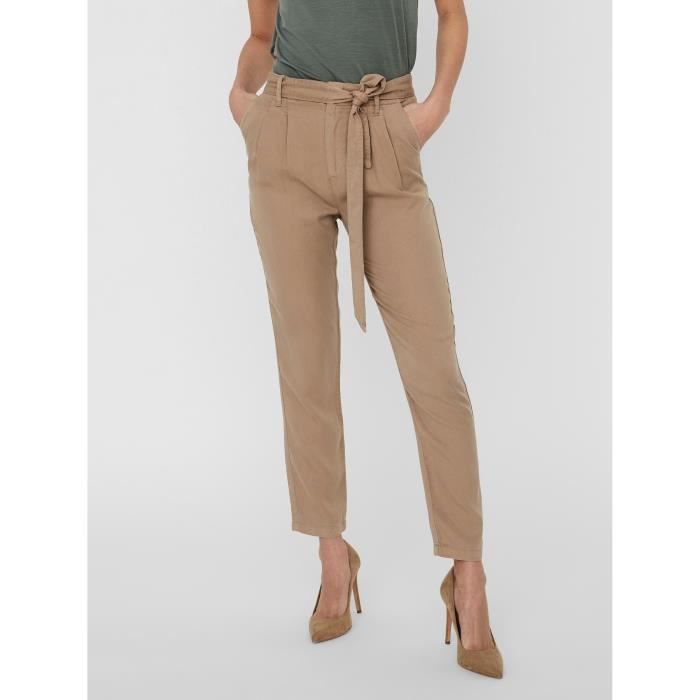VERO MODA Pantalon Taille Haute Beige Femme Beige Cdiscount Pr t