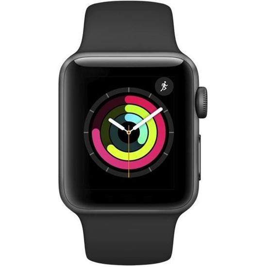 Apple Watch Series 3 GPS, 38mm Boîtier en aluminium gris sidéral avec bracelet sport noir