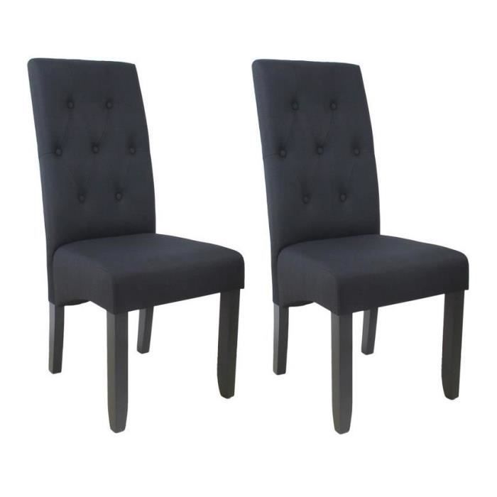 CUBA Lot de 2 chaises de salle à manger  Tissu noir  Style