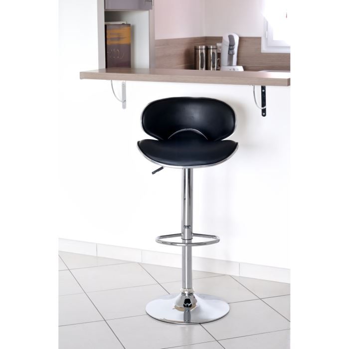 Tabourets de bar noir - YORK - Lot de 2 - Réglable en hauteur - Mousse Polyuréthane - Métal
