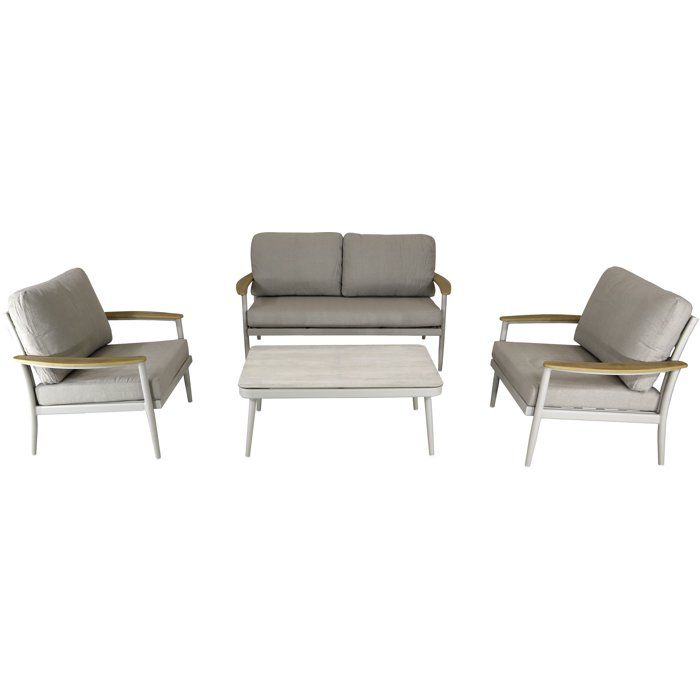 Salon bas de jardin - Proloisirs - Manon - Crème - Set 4 pièces (Canapé + fauteuils + table) - Aluminium époxy - Coussins Salon bas de jardin - Proloisirs - Manon - Crème - Set 4 pièces (Canapé + fauteuils + table) - Aluminium époxy - Coussins