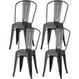 Lot de 4 chaises en métal noir - L 44 x P 45 x H 85 cm - DARA-0