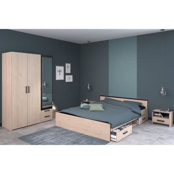 Chambre complète adulte - ZODIAC INDUS - Chêne et noir - PARISOT