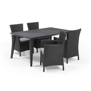 Ensemble table et chaise de jardin ALLIBERT JARDIN Table LIMA 160x100cm - Graphite + 4 fauteuils MONTANA Graphite - Résine