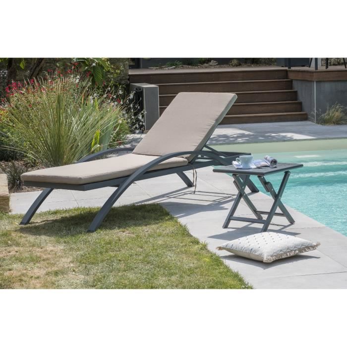DCB GARDEN Chaise longue multipostions en aluminium avec coussin