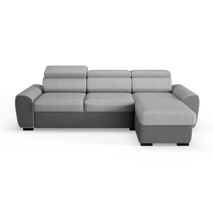 Alan Canapé Dangle Convertible Coffre 4 Places Tissu Anthracite Et Gris L 259 X P 163 X H 75 Cm