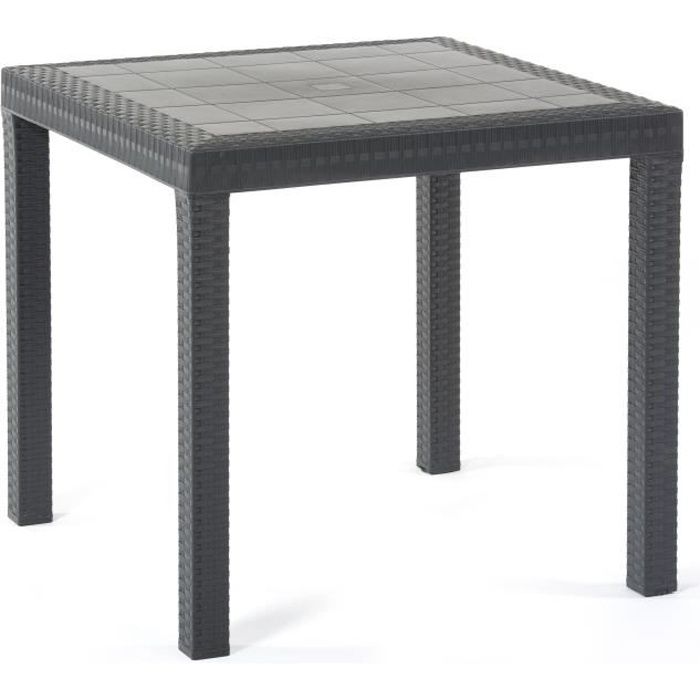 Table carrée - En résine de synthèse imitation rotin - Gris anthracite