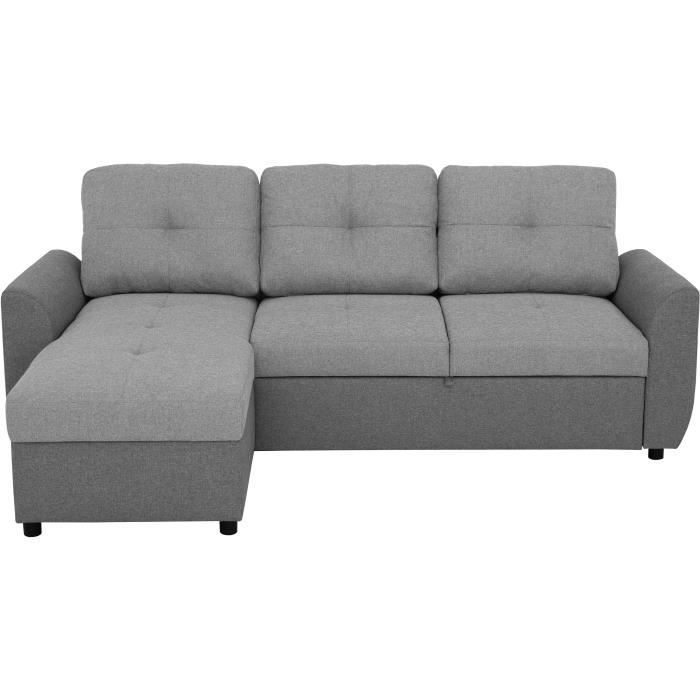 Canapé d'angle convertible réversible 4 places FOLK - Tissu anthracite et gris - Coffre - L 222 x P