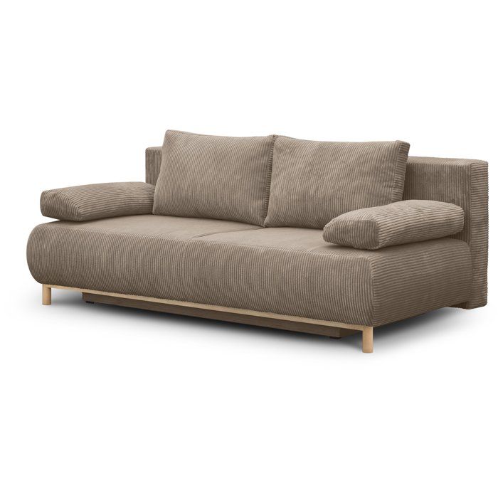  Canap&eacute; convertible MIKA taupe c&ocirc;tel&eacute; 3 places avec coffre 140x190 cm