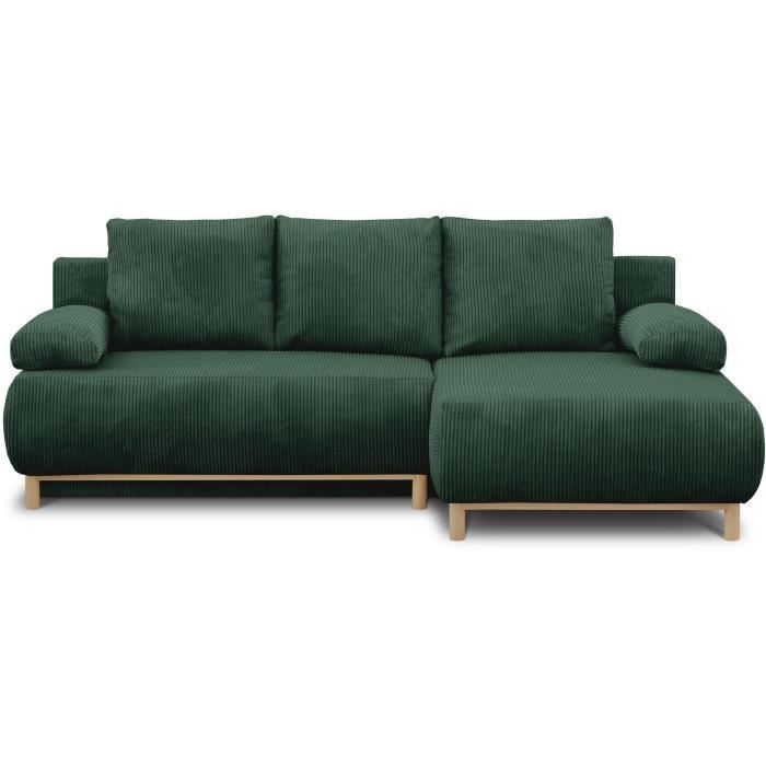 Canapé d'angle droit convertible 3 places MIKA Tissu velours côtelé Coffre de rangement 192 x 84 x 93 cm