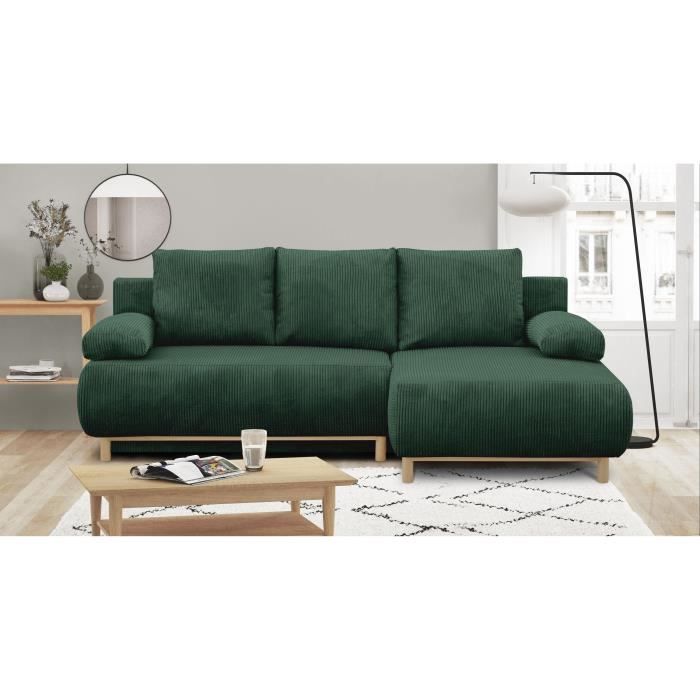 Canapé angle CAPUCINS convertible velours côtelé vert 4 places