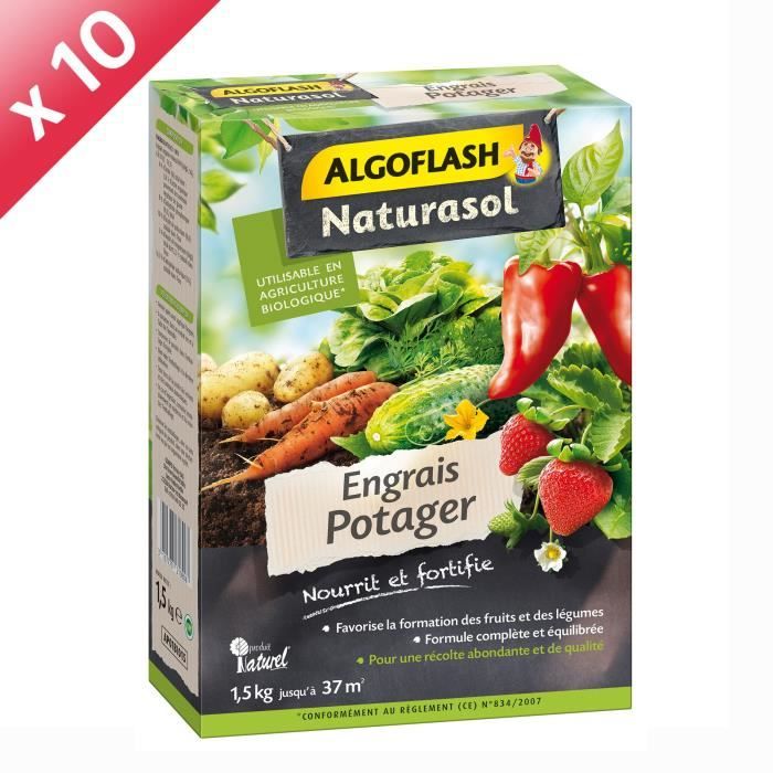 ALGOFLASH NATURASOL Lot de 10 boites d'Engrais Potager - 1,5 kg