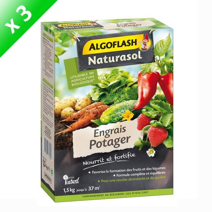 ALGOFLASH NATURASOL Lot de 3 boites d'Engrais Potager - 1,5 kg