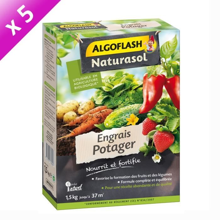 ALGOFLASH NATURASOL Lot de 5 boites d'Engrais Potager - 1,5 kg