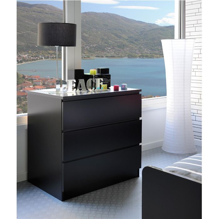 STAR Commode 3 tiroirs Noire - Cdiscount Maison