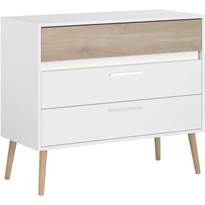 Commode AALBORG 3 Tiroirs - Décor blanc et chêne - Scandinave - L 908 x P 40 x H 775cm - PARISOT