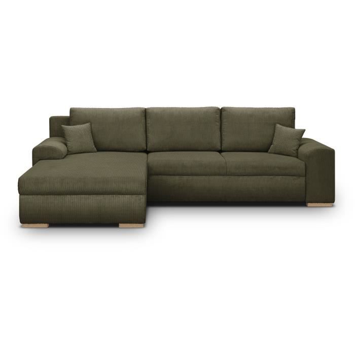 Canapé d'angle convertible 5 places INDIAN Tissu velours côtelé Coffre de rangement 289 x 94188 x 88 cm - vue 3