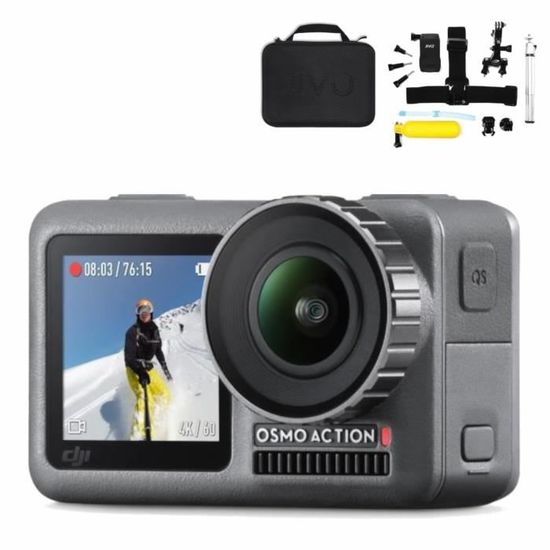DJI Osmo Action Caméra Sport numérique 4K étanche - Noir + Jivo Kit d' accessoires GoGear 6-in-1 pour Action cam