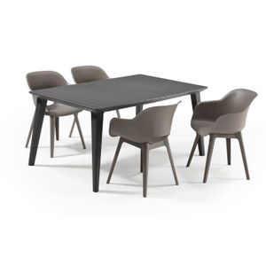 Ensemble table et chaise de jardin ALLIBERT JARDIN Table LIMA 160x100cm - Graphite + 4 fauteuils AKOLA Capuccinno - Résine