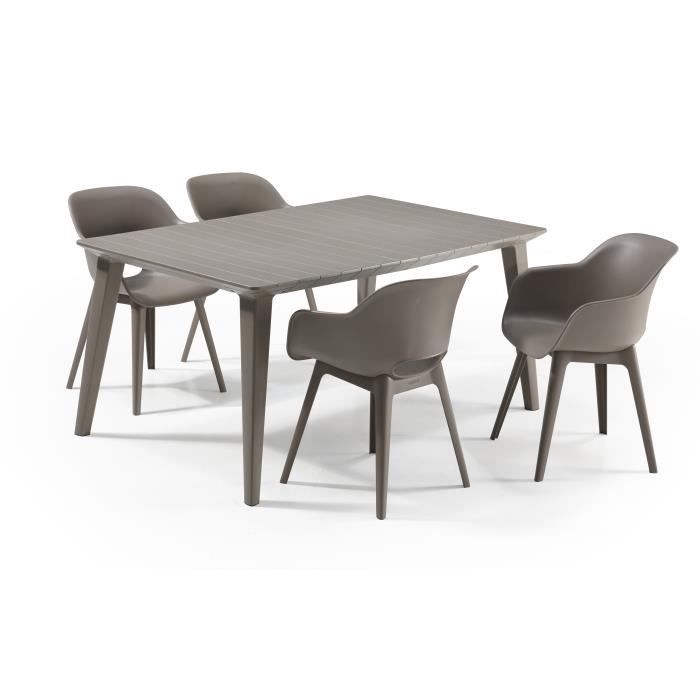 ALLIBERT JARDIN Table LIMA 160x100cm - Capuccinno + 2 lots de 2 fauteuils AKOLA Capuccinno - Résine