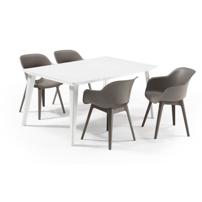 allibert jardin table lima 160x100cm - blanc + 2 lots de 2 fauteuils akola capuccinno - résine