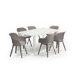 ALLIBERT JARDIN Table LIMA 160x100cm - Blanc + 6 fauteuils AKOLA Capuccinno - Résine-0
