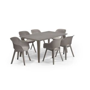 Ensemble table et chaise de jardin ALLIBERT JARDIN Table LIMA 160x100cm - Capuccinno + 3 lots de 2 fauteuils AKOLA Capuccinno - Résine