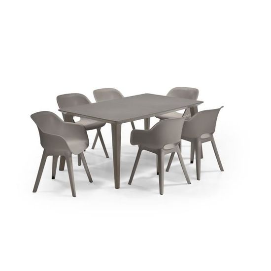 ALLIBERT JARDIN Table LIMA 160x100cm - Capuccinno + 3 lots de 2 fauteuils AKOLA Capuccinno - Résine