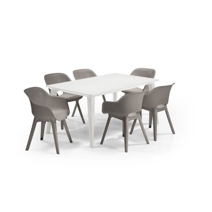 ALLIBERT JARDIN Table LIMA 160x100cm - Blanc + 6 fauteuils AKOLA Capuccinno - Résine