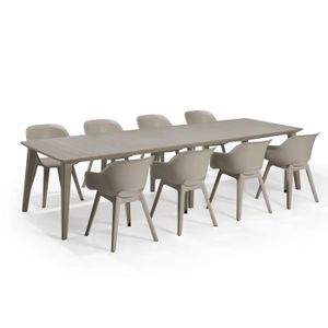 Ensemble table et chaise de jardin ALLIBERT JARDIN Table LIMA 320x100cm - Capuccinno + 4 lots de 2 fauteuils AKOLA Capuccinno - Résine