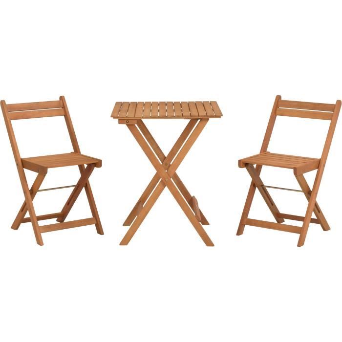 Ensemble en bois d'acacia FSC - Composé d'une table carrée et de 2 chaises pliables