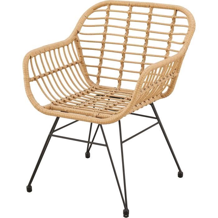 lot de 2 fauteuils de jardin - imitation rotin naturel - structure acier chaise - l62 x h 64 x p 62 cm