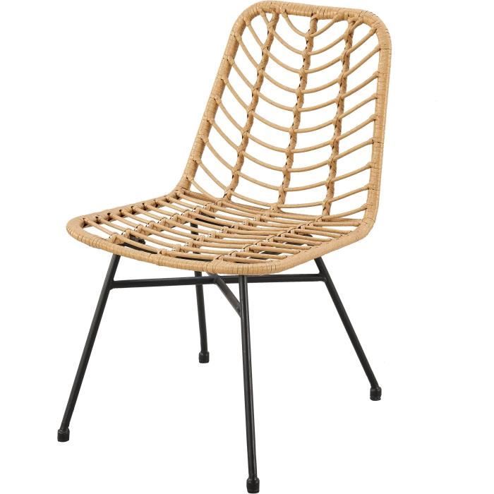 Lot de 2 chaises de jardin KOMODO - Imitation rotin naturel - Structure acier - L48 x P 47 x H 88 cm