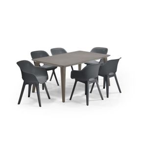 Ensemble table et chaise de jardin ALLIBERT JARDIN Table LIMA 160x100cm - Capuccinno + 3 lots de 2 fauteuils AKOLA Graphite - Résine