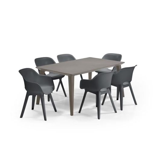ALLIBERT JARDIN Table LIMA 160x100cm - Capuccinno + 3 lots de 2 fauteuils AKOLA Graphite - Résine