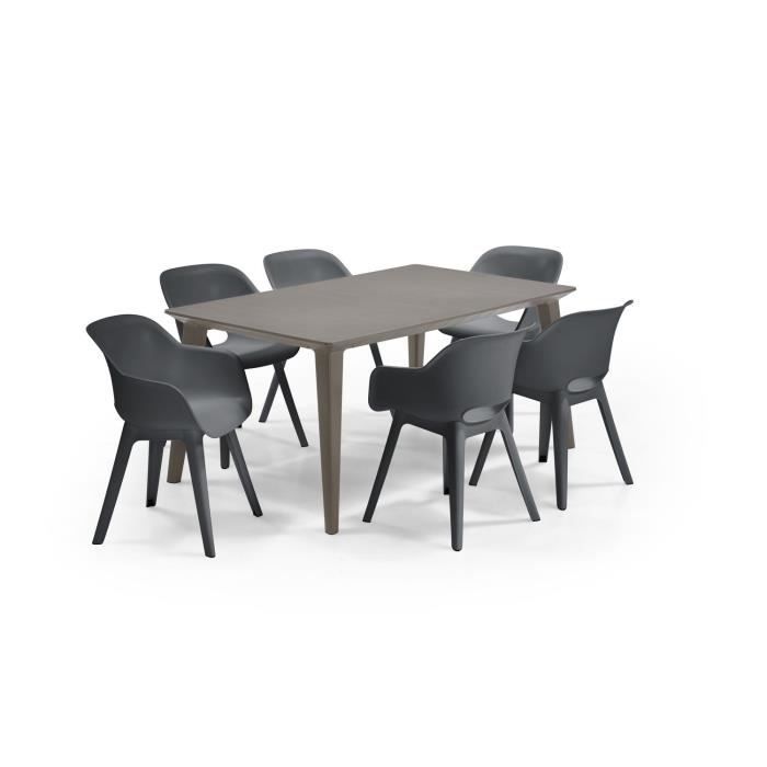 allibert jardin table lima 160x100cm - capuccinno + 3 lots de 2 fauteuils akola graphite - résine