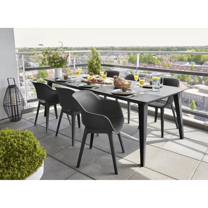 allibert jardin table lima 240x100cm - grpahite + 3 lots de 2 fauteuils akola graphite - résine