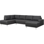 Canape D Angle Panoramique Convertible Keijo 5 Places Tissu Gris